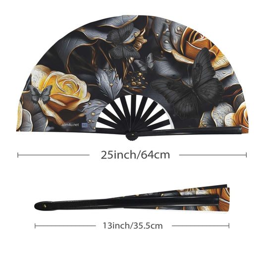 Folding Clack Fan 30 Multi Colored Floral Butterflies Faces