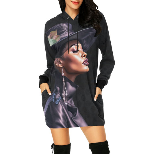 ALIM4U- Black Woman 8 Women's All Over Print Hoodie Mini Dress(Model H27)
