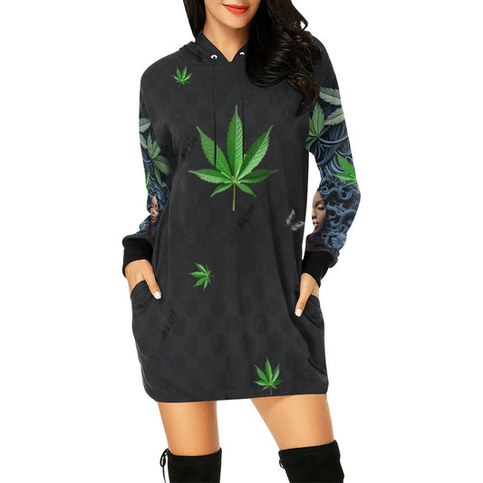 ALIM4U- Marijuana Smoking Women High Maintenance 3 Women's All Over Print Hoodie Mini Dress(Model H27)