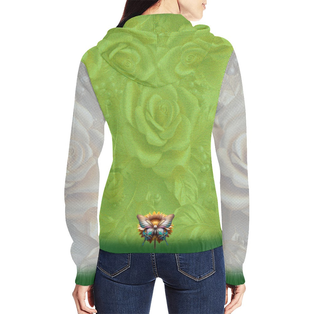 Green floral-patterned vest with a butterfly design on a white background
