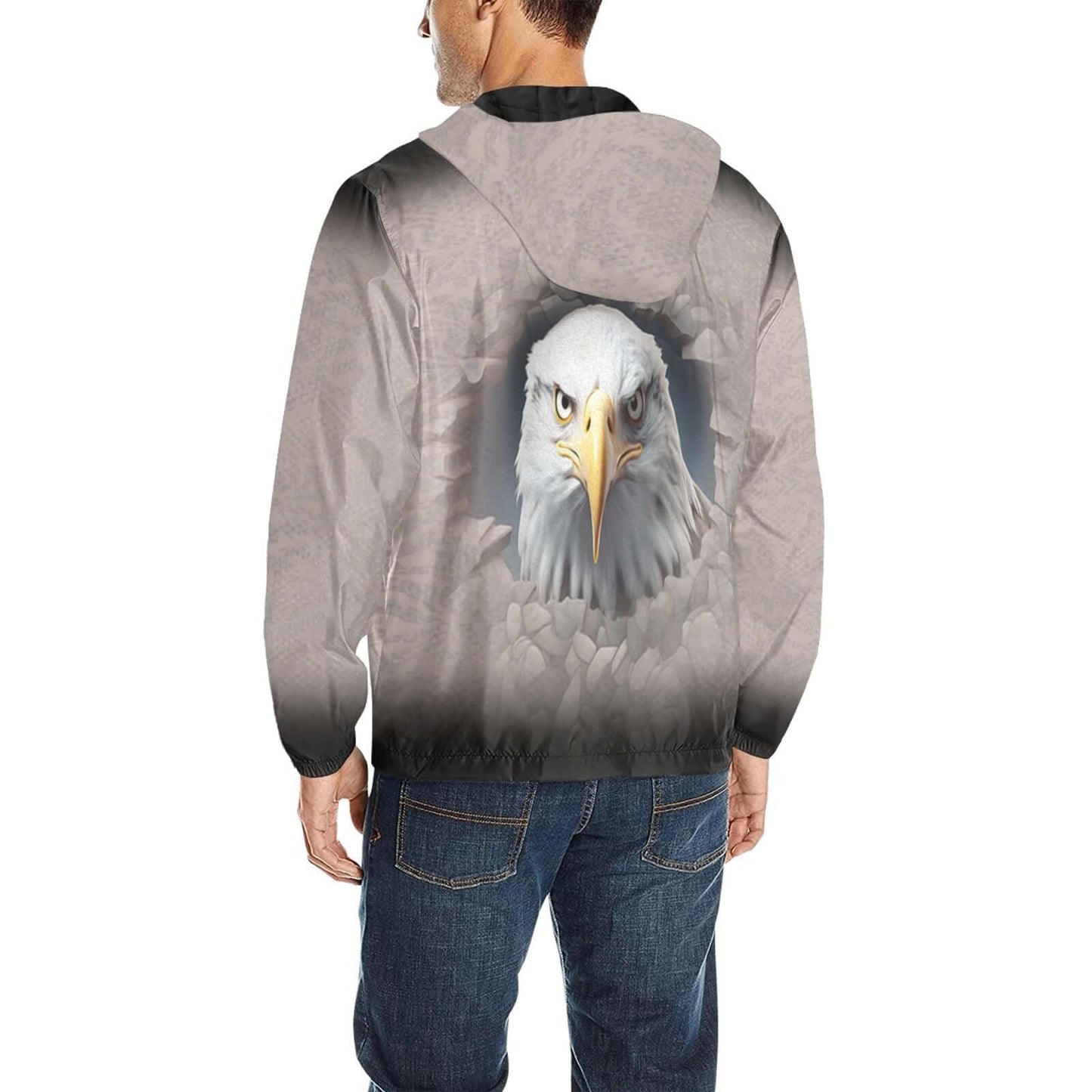 Gray Lightweight Hooded Zip-Up Jacket Bald Eagle Image