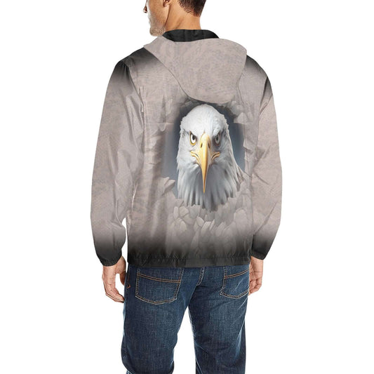 Person wearing a jacket with an eagle design on the back