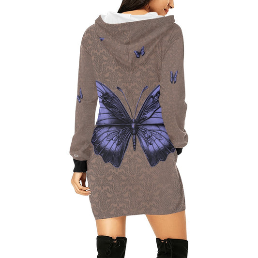 ALIM4U- Monarch Textured 2 Women's All Over Print Hoodie Mini Dress(Model H27)