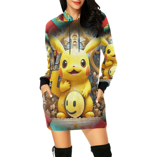 ALIM4U- Yellow Animated Character Women's All Over Print Hoodie Mini Dress(Model H27)