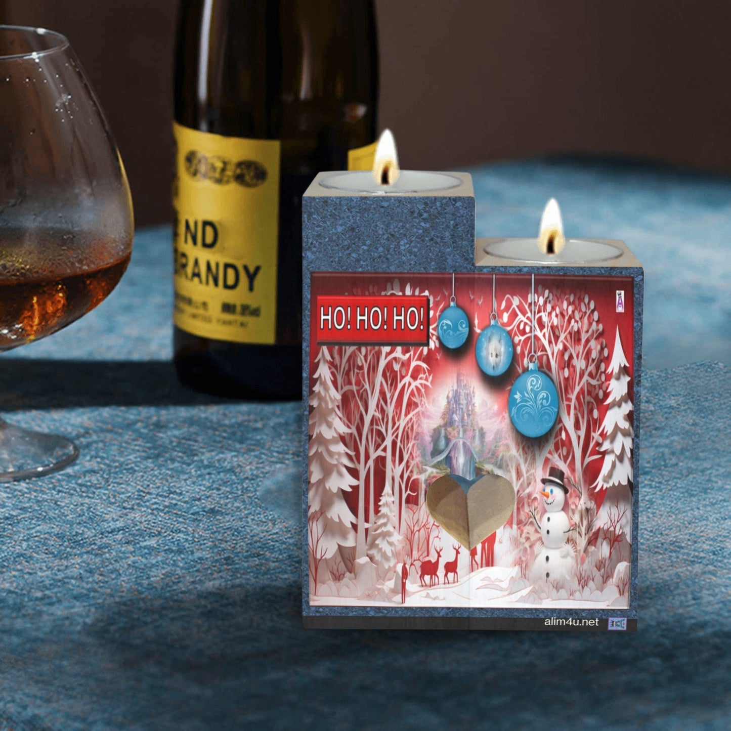 ALIM4U- Christmas Scenery Wooden Heart Candle Holder