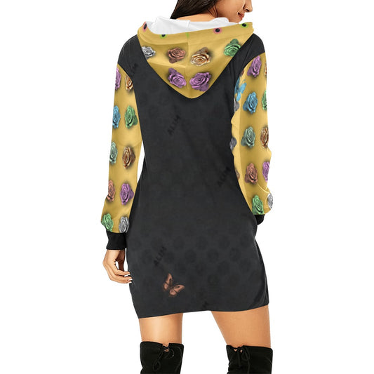 ALIM4U-(Black Back) Rows of Roses 2 Women's All Over Print Hoodie Mini Dress(Model H27)