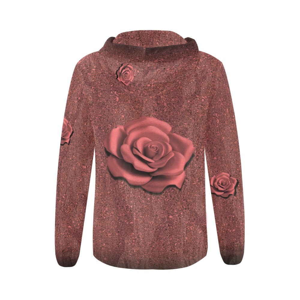 Red floral hoodie on a white background