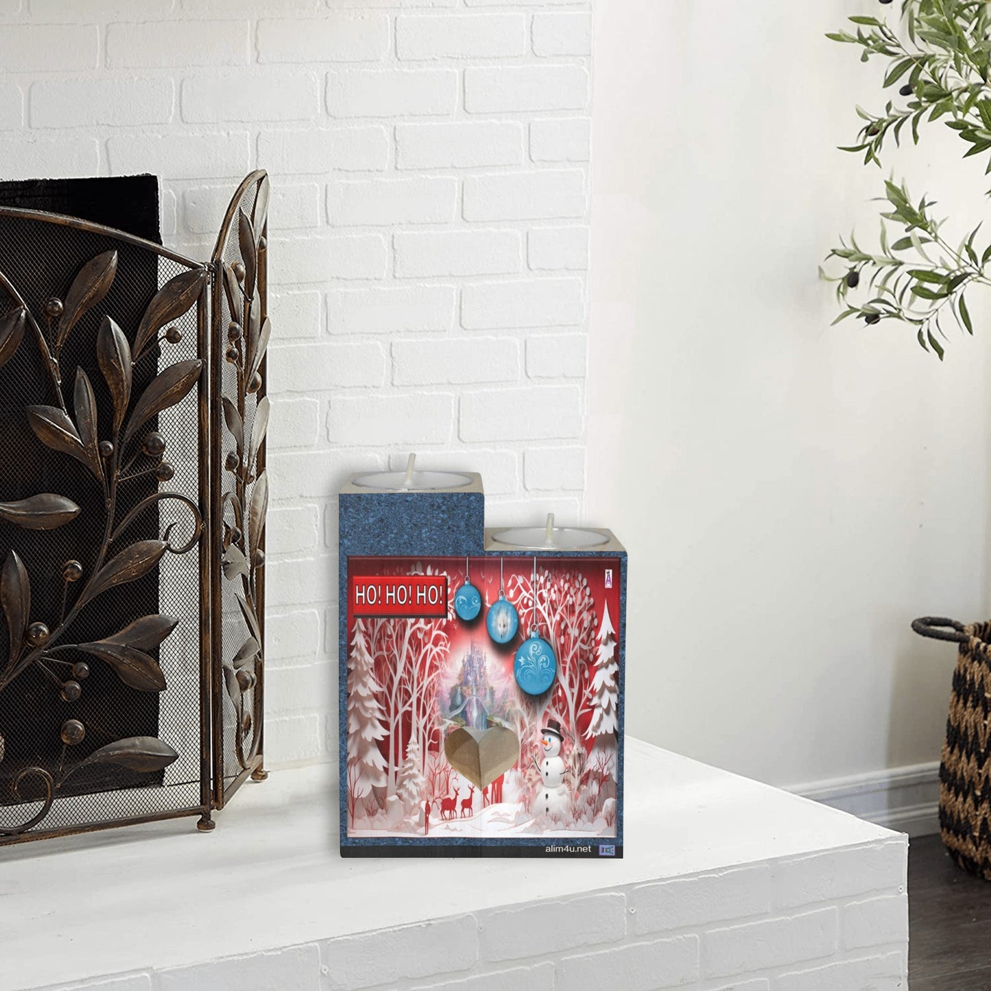 ALIM4U- Christmas Scenery Wooden Heart Candle Holder