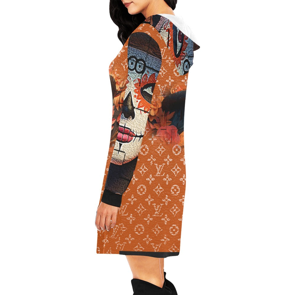 ALIM4U- Pumpkin Halloween Party Women's All Over Print Hoodie Mini Dress(Model H27)