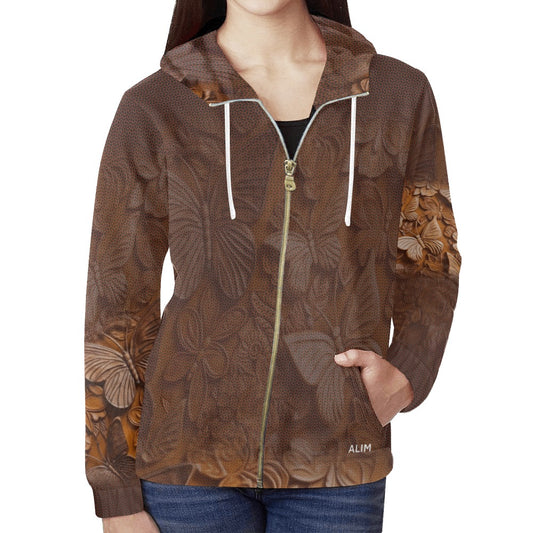 ALIM4U- Womens Brown Zip-Up Hoodie Jacket