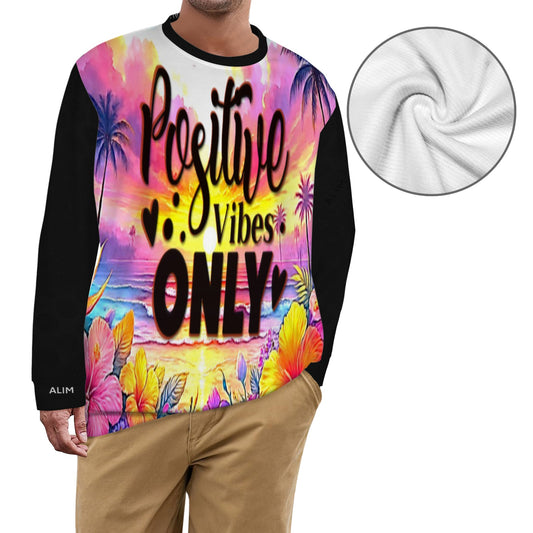 ALIM4U- Positive Vibes Multi-Colored All Over Print Sweater(Large Size）