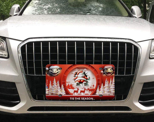 ALIM4U Christmas Car License Plate, snow covered pine trees, Santa, shark