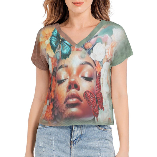 ALIM4U "Blossom" Batwing Sleeve V-Neck Top