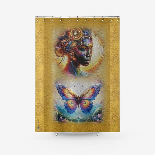 ALIM4U "Golden Chile" Textured Fabric Shower Curtain Printed Bathroom Curtains