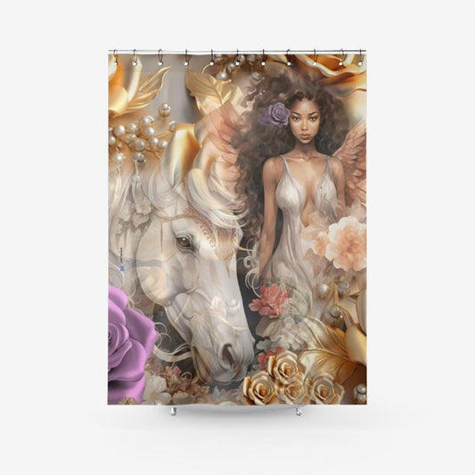 ALIM4U "Rider" Textured Fabric Shower Curtain Printed Bathroom Curtains