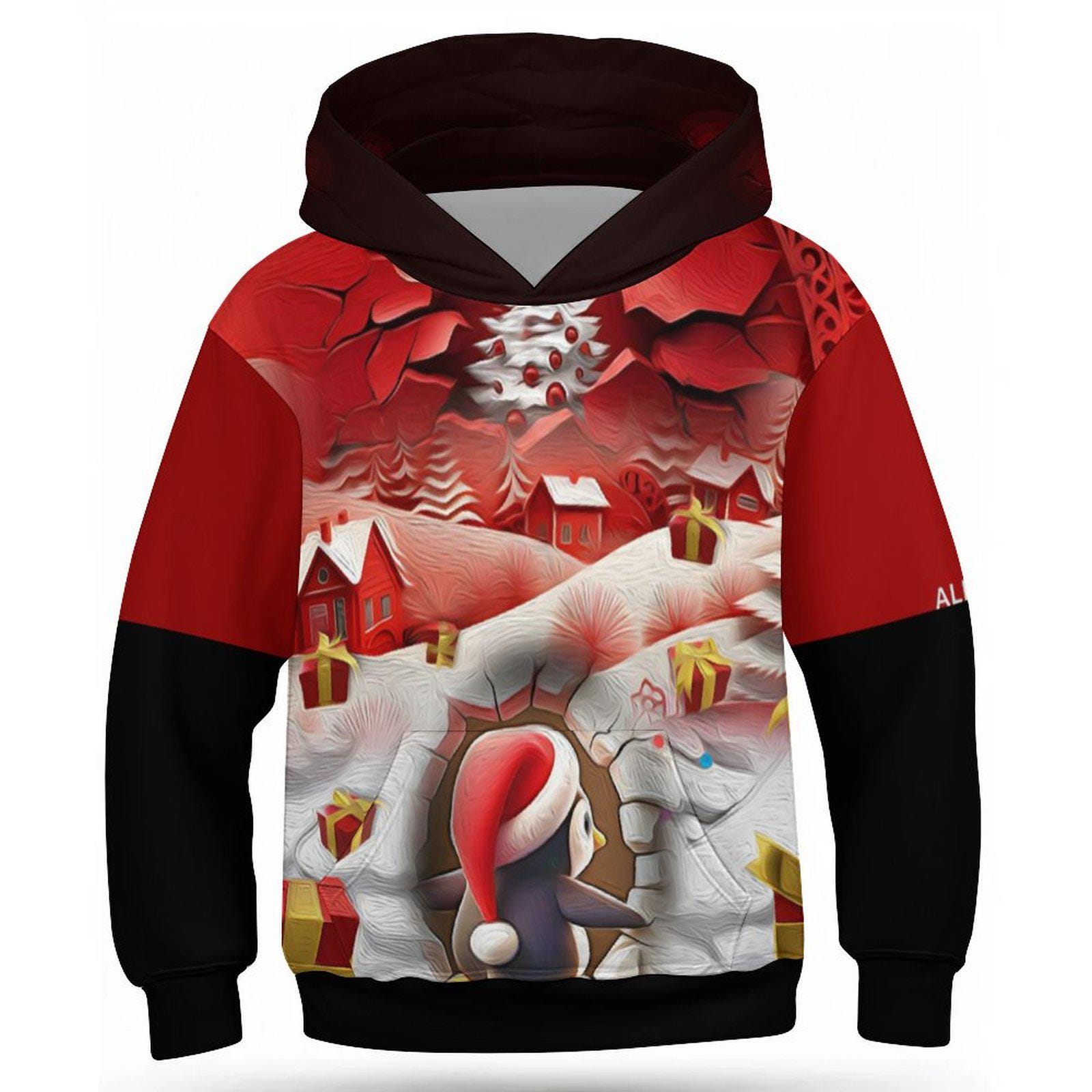 ALIM4U Christmas Children's Hooded Sweatshirt without Drawstrings